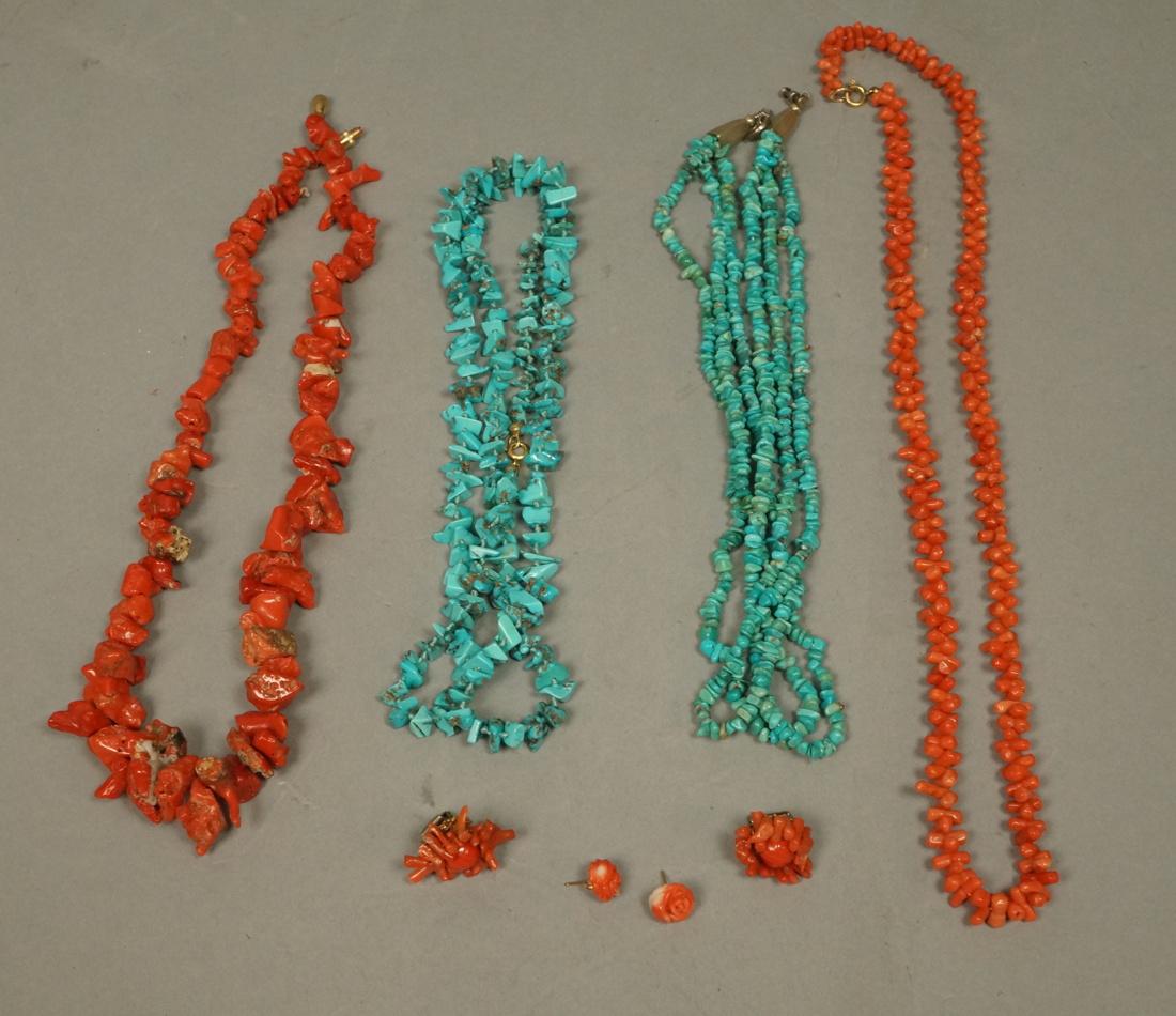 6pcs  Coral and Turquoise Jewelry.  4 Necklaces a (1 of 7)