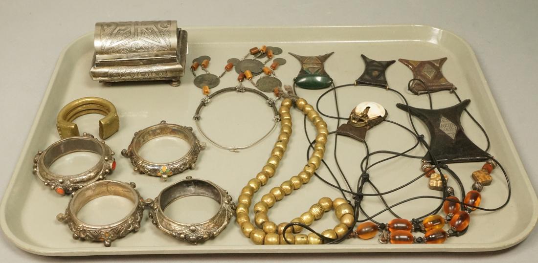 13 pcs ethnic Jewelry.  5 Heavy Bracelets, 5 Leat (1 of 10)