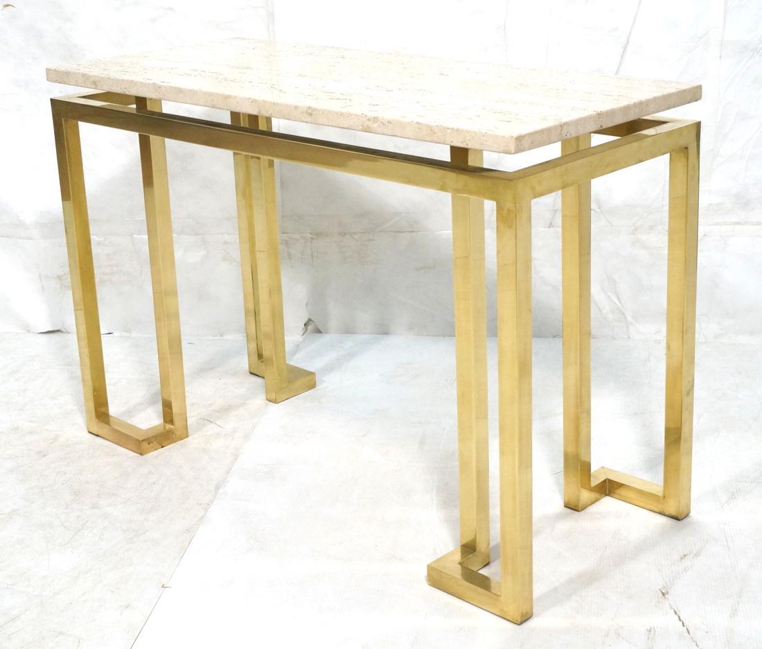LUTEN CLAIRE STERN Travertine & Brass Table. Bras (1 of 7)