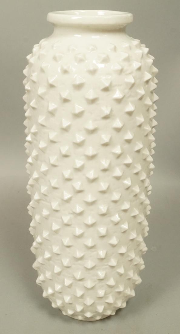RORSTRAND SWEDEN White Art Pottery Vase. Cylinder: RORSTRAND SWEDEN White Art Pottery Vase. Cylinder form with sculpted pyramid spikes. Marked.-- Dimensions: H: 11.75 inches: W: 4.5 inches: D: 4.5 inches --- US Shipping charge: $35