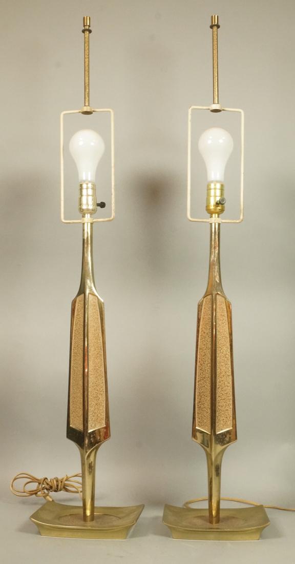 Pr LAUREL Brass tone Table Lamps. Sword form on s (1 of 8)