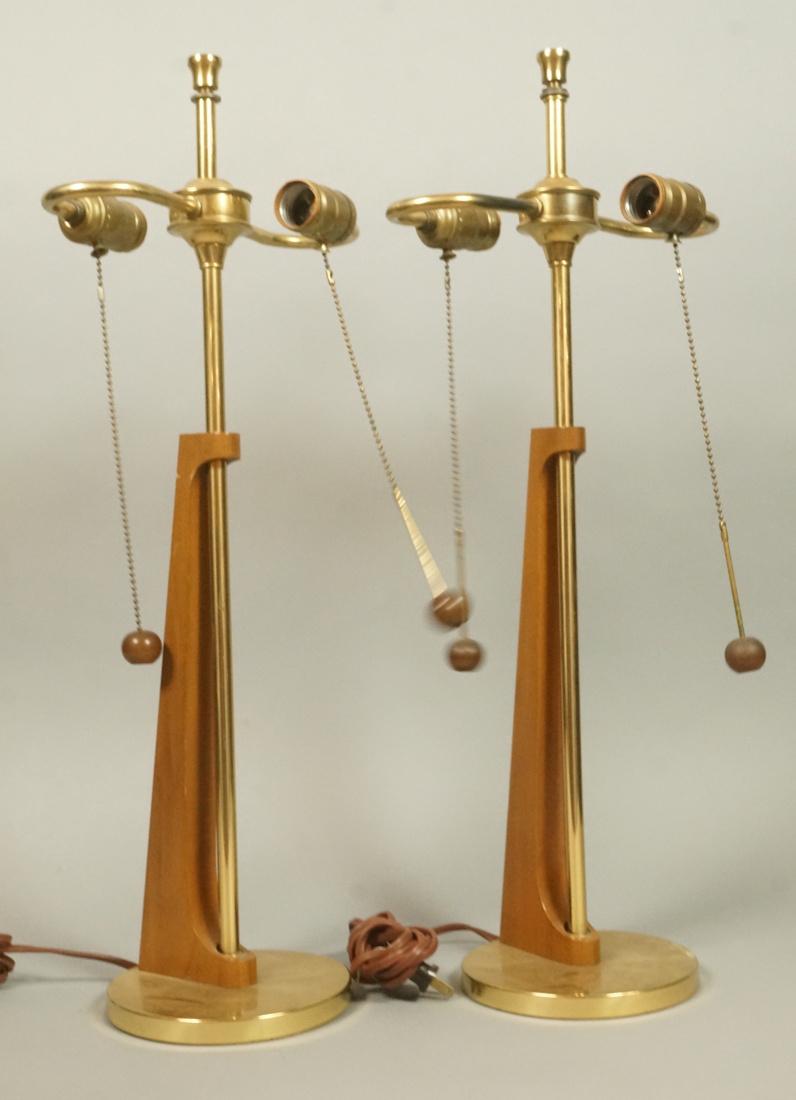 Pr Modernist Brass Walnut Table Lamps. Decorative (1 of 6)