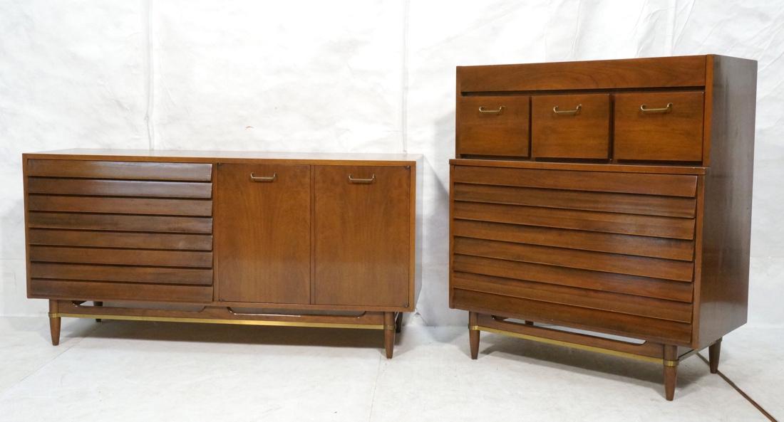 2pc American Modern Walnut Dressers Chest. Louver (1 of 10)