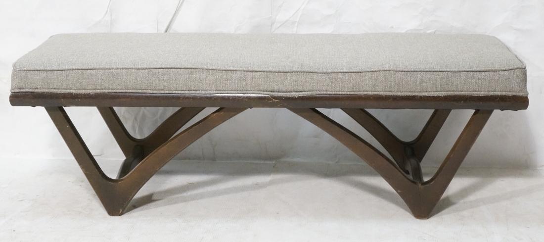 Dark Walnut Long Upholstered Bench. Arched stretc (1 of 7)