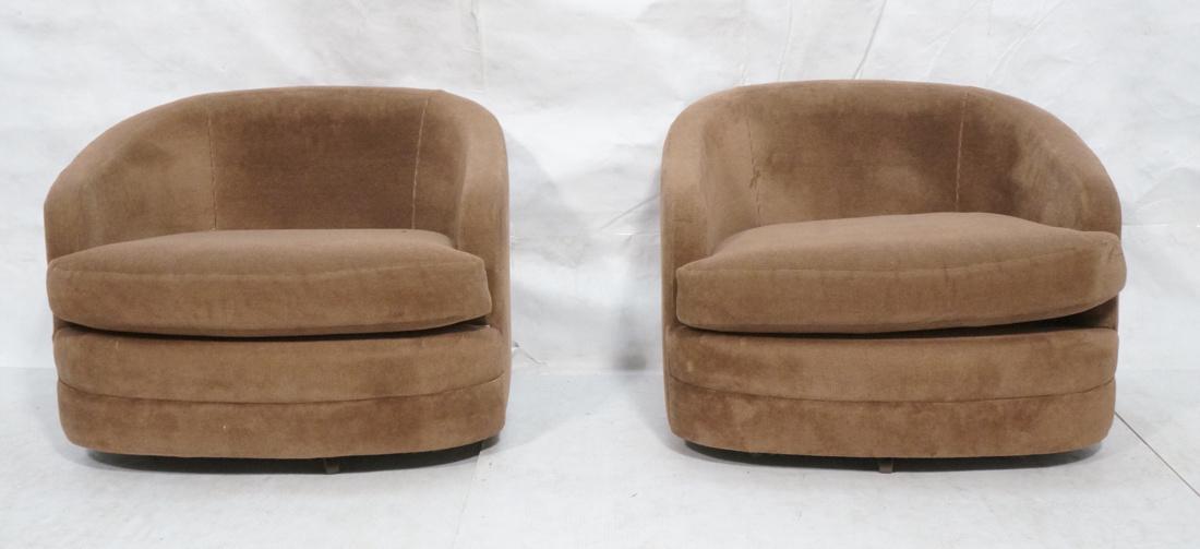 Pr Swivel Barrel Back Lounge Chairs. Milo Baughma: Pr Swivel Barrel Back Lounge Chairs. Milo Baughman style. Pale brown fabric. -- Dimensions: H: 24 inches: W: 31 inches: D: 33 inches ---