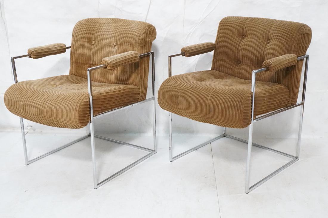 Pr Brown Upholstered Chrome frame Lounge Chairs. (1 of 10)