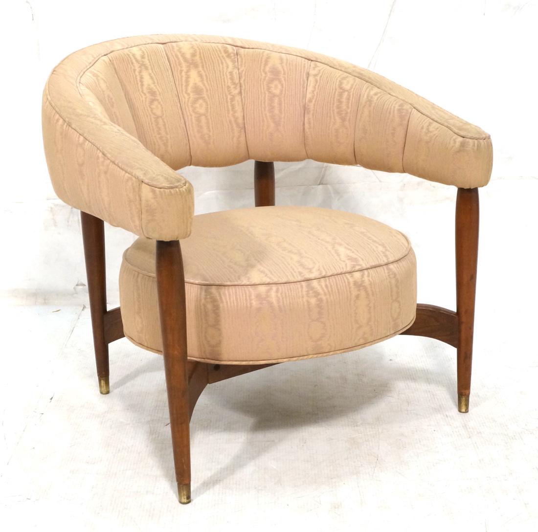 Moire Fabric Modernist Barrel Back Lounge Chair. (1 of 10)