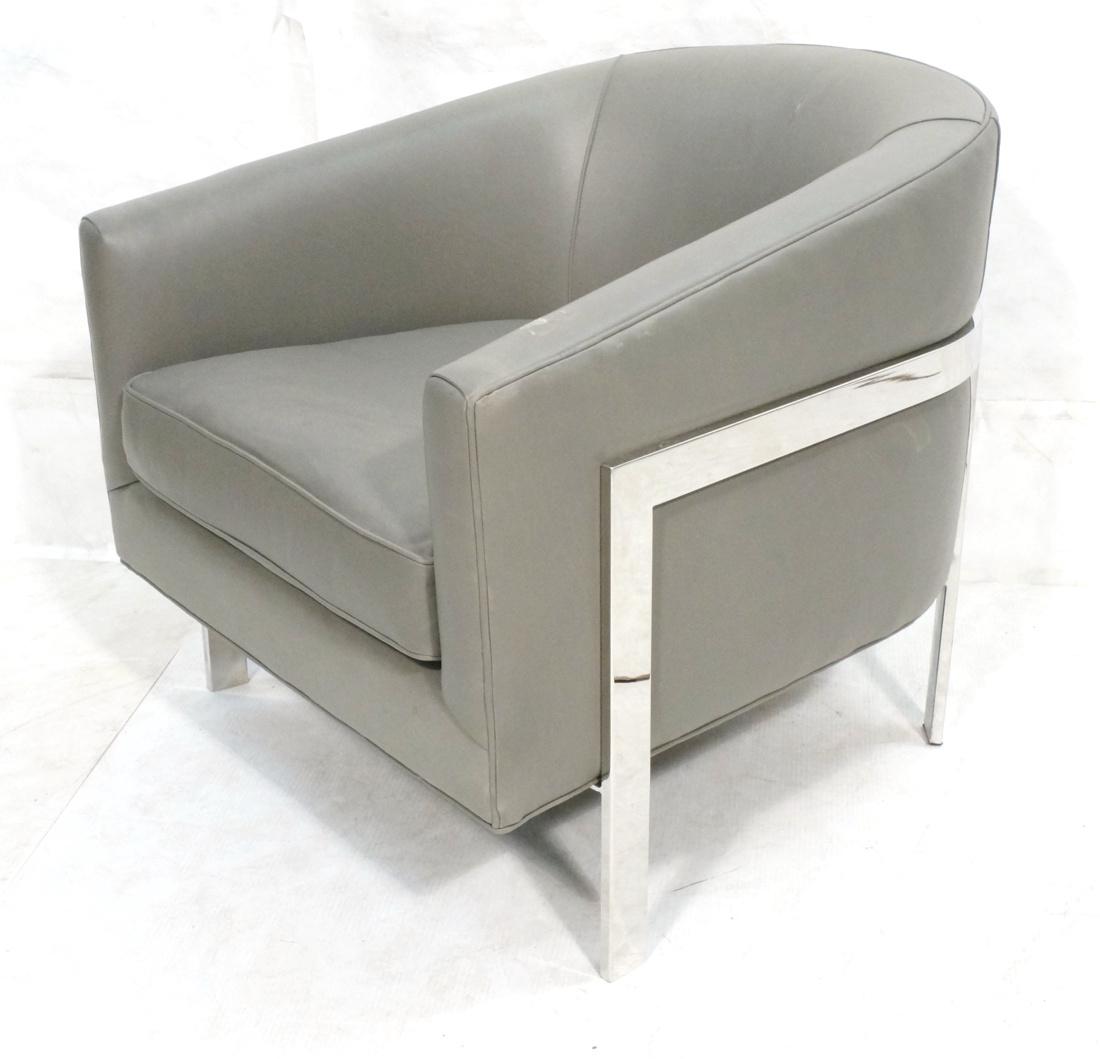 Modern Gray Leather Chrome Frame Lounge Chair. Ba (1 of 8)