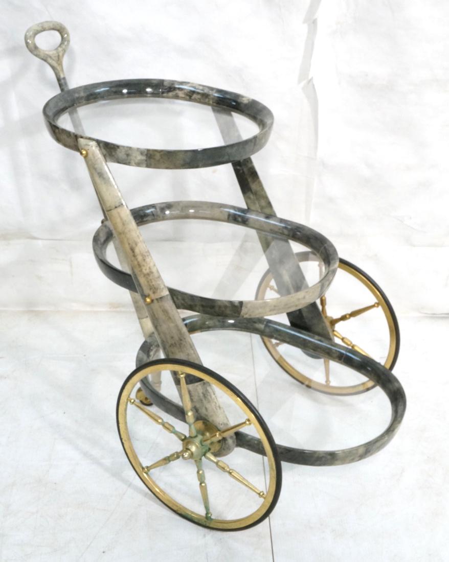 ALDO TURA Gray Goatskin Lacquered Rolling Tea Car (1 of 9)