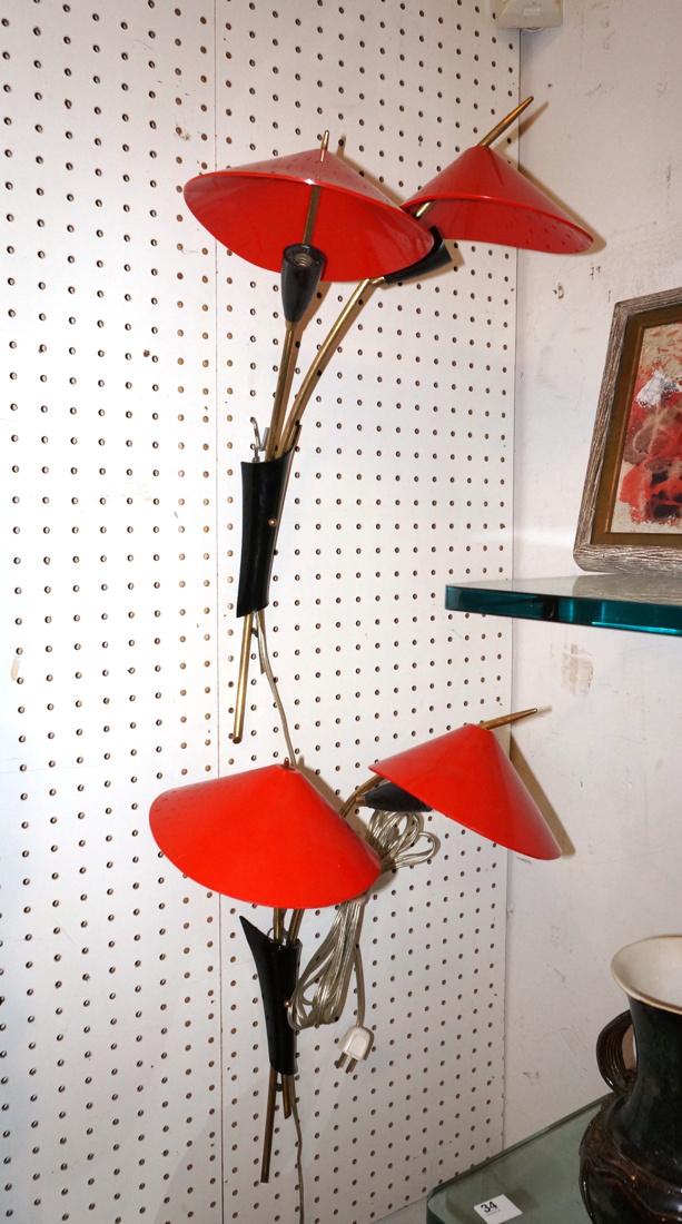 Pr Modernist Brass Red Acrylic Shade Wall Sconces (1 of 8)