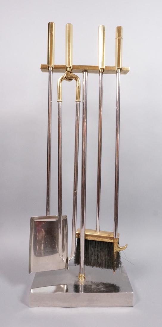 Modern Chrome & Brass 5pc Fireplace Tools. Chrome (1 of 10)