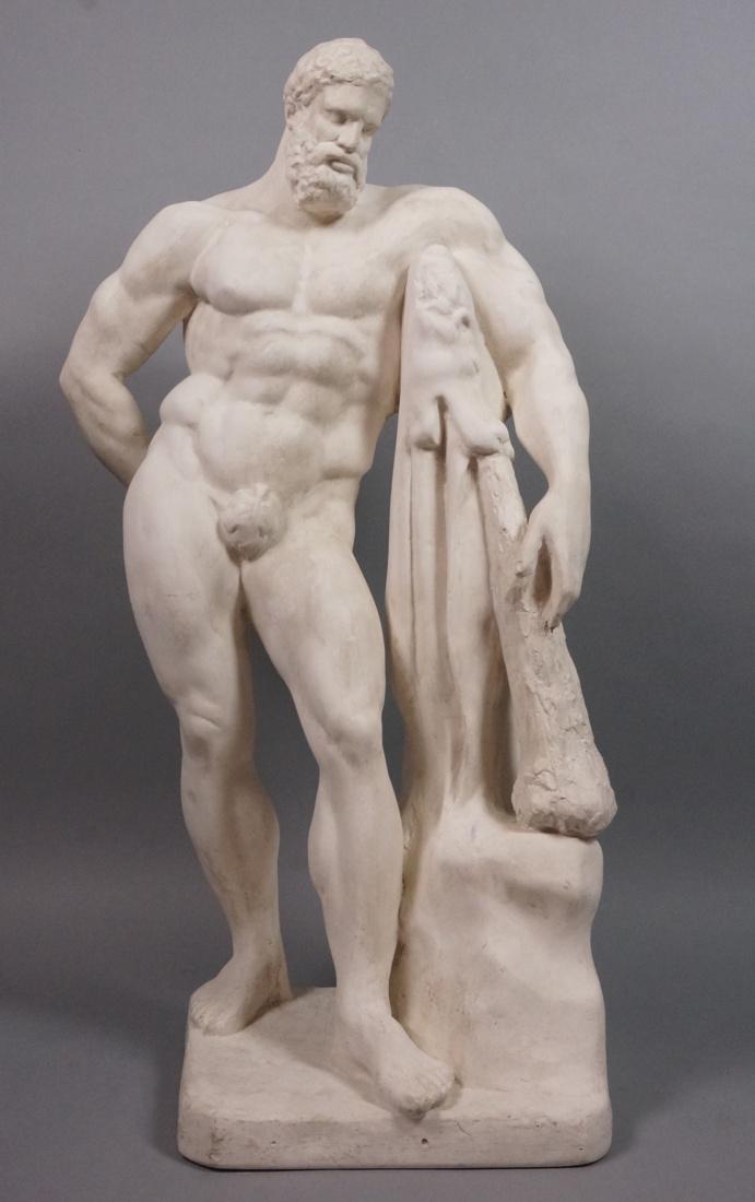 Plaster Replica of Classical Sculpture. Male nude: Plaster Replica of Classical Sculpture. Male nude with club and animal pelt. -- Dimensions: H: 29 inches: W: 17 inches: D: 12.5 inches ---
