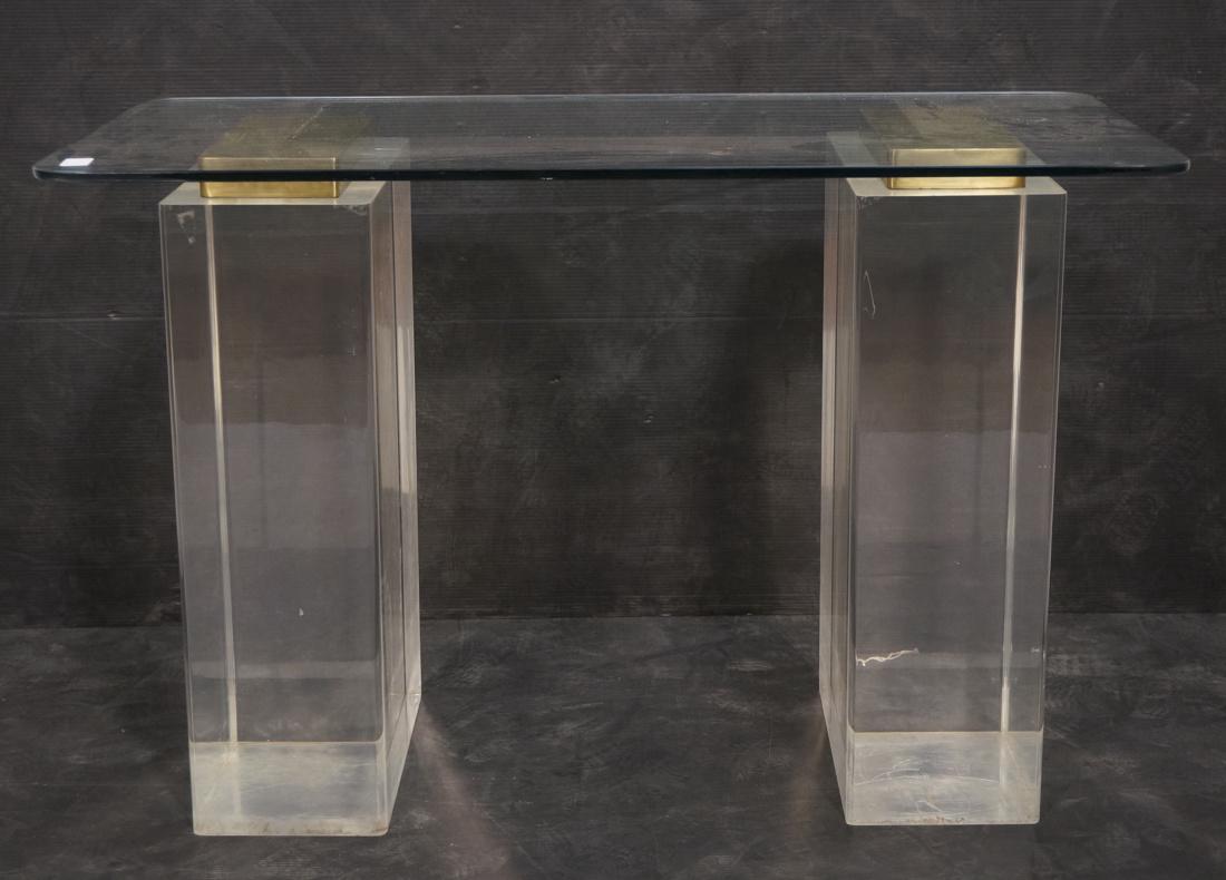 Hall Console Table. Large Double Lucite Pedestals (1 of 9)