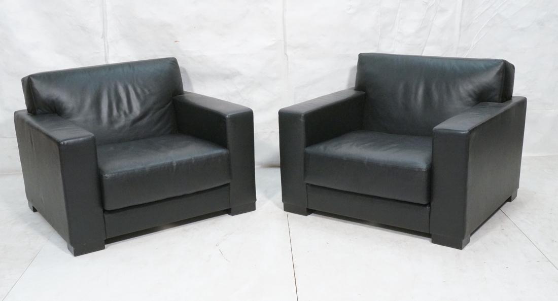 Pr Black Leather Square Form Lounge Chairs Design (1 of 10)