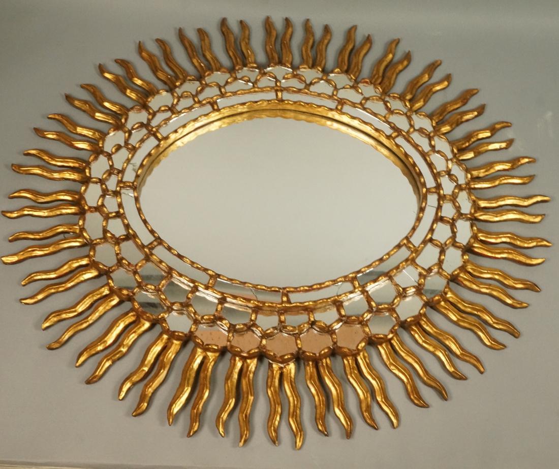 Gilt Painted Metal Starburst Wall Mirror. 3 tiere (1 of 10)