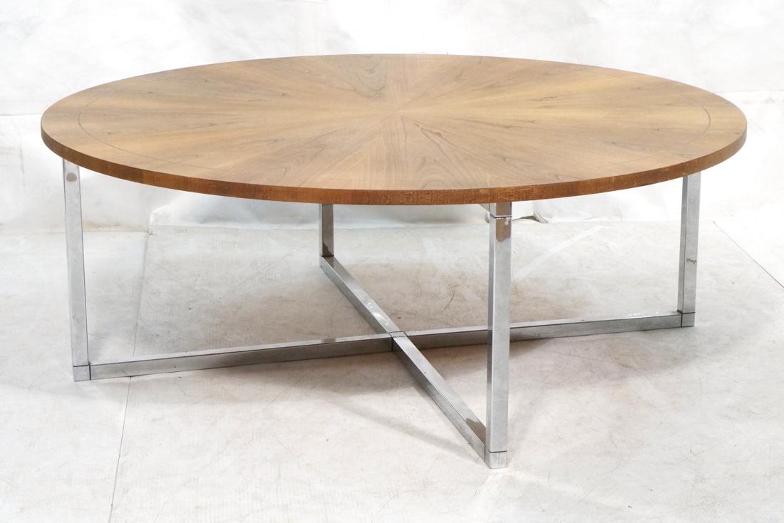 Round Walnut Chrome Cocktail table. Pie slice det (1 of 8)