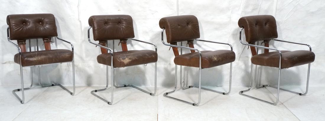 Set 4 Brown Leather Chrome Frame Dining Chairs. T (1 of 10)