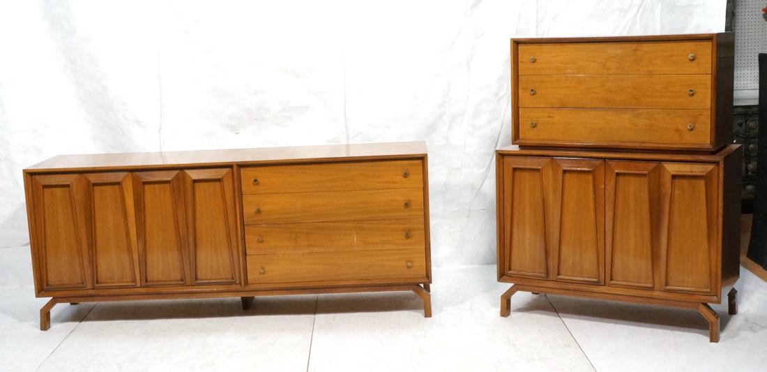 2pc Walnut Dressers. High & Low Chests. Raised on (1 of 9)