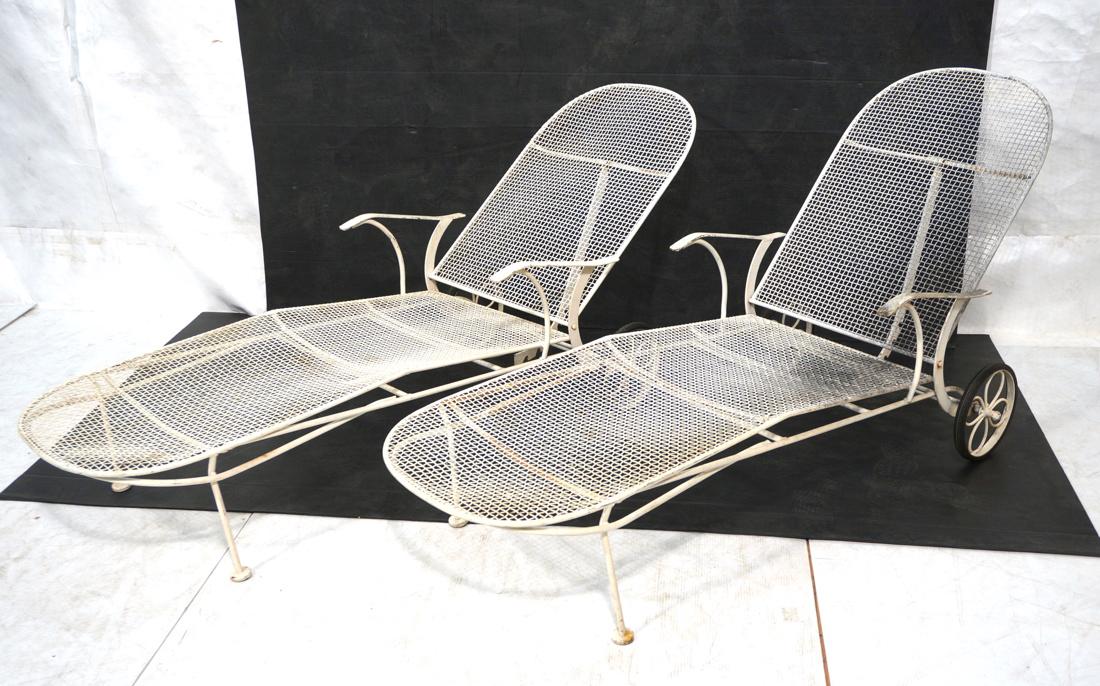 Pr RUSSELL WOODARD Chaises Lounges. White metal g: Pr RUSSELL WOODARD Chaises Lounges. White metal grid frames with large rear wheels. Adjustable back. 00-- Dimensions: H: 33 inches: W: 26 inches: D: 69 inches ---