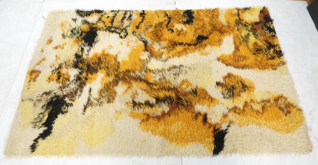 Small Shag Area Rug. Cream ground with gold, brow (1 of 6)