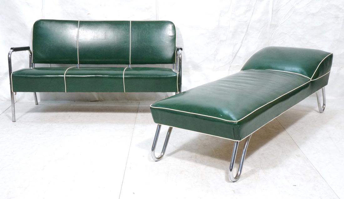2pc Art DECO Green Vinyl Chrome Tube Seating. Cha (1 of 10)