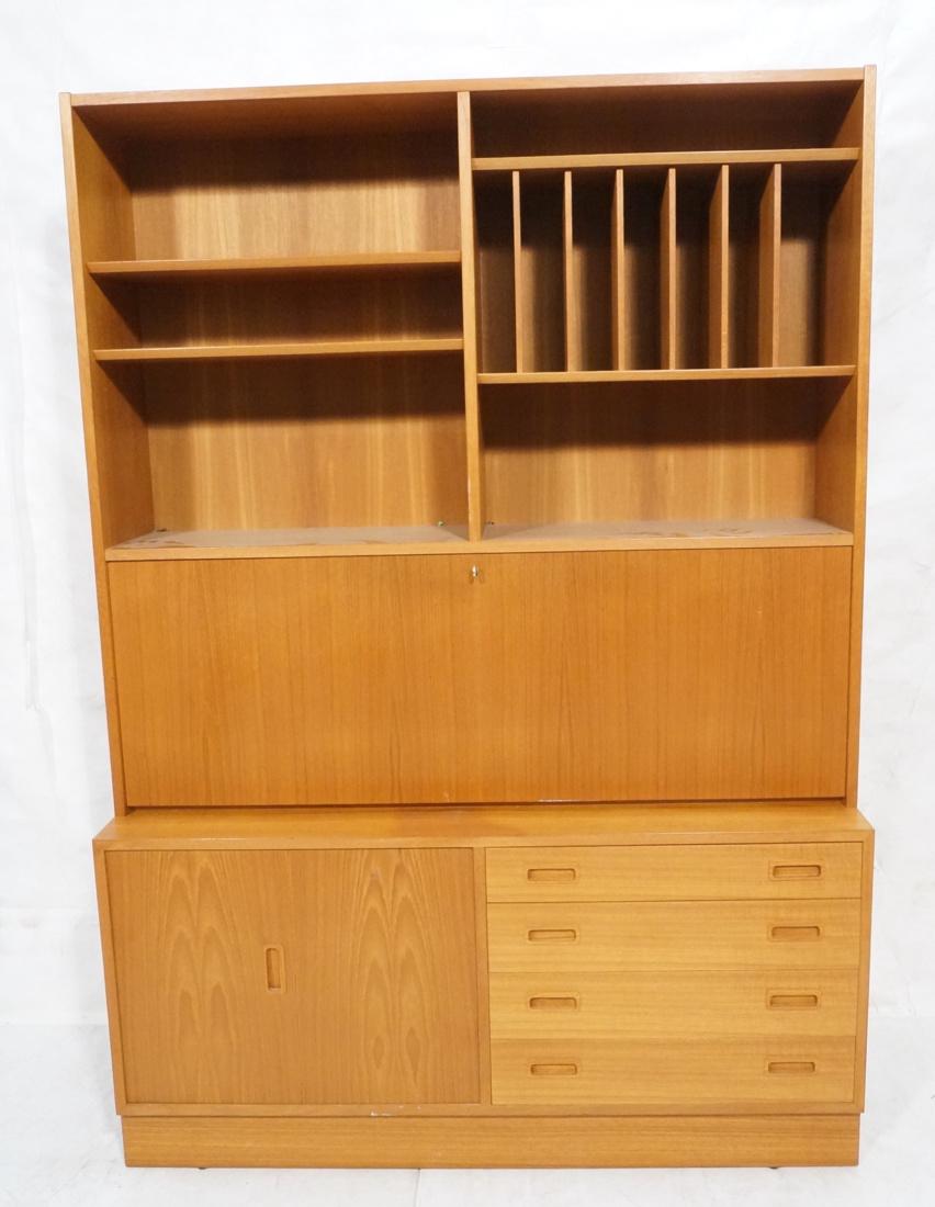 Large Danish Modern Teak 2 Part Drop Desk Cabinet (1 of 10)