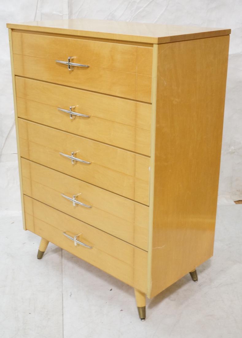5 Drawer Chest Dresser. Blond Wood. Chrome X pull: 5 Drawer Chest Dresser. Blond Wood. Chrome X pulls. Tapered wood legs with caps. -- Dimensions: H: 43 inches: W: 31.25 inches: D: 18 inches ---