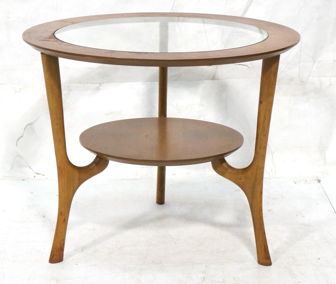 Round Glass Top Side Table. Lower wood shelf leve (1 of 10)
