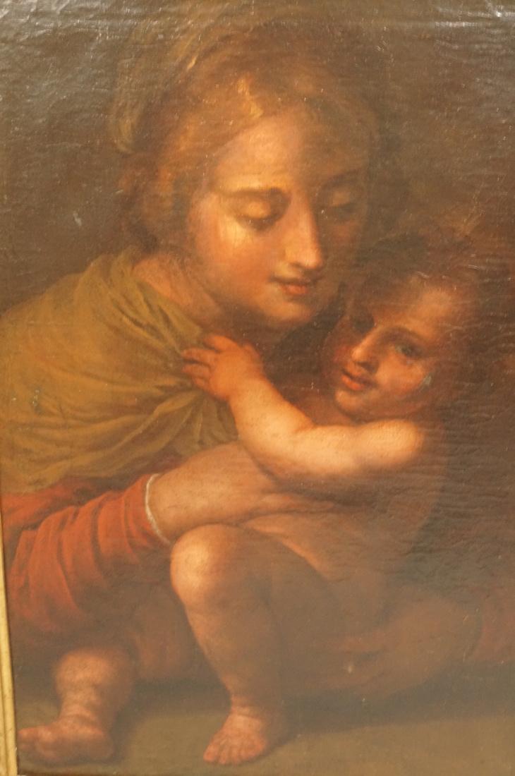 Antique Oil Painting Madonna & Child. Oil on Canv: Antique Oil Painting Madonna & Child. Oil on Canvas. Thick Gilt Wood Frame. O/C. Not signed. -- Dimensions: H: 19 inches: W: 25 inches ---