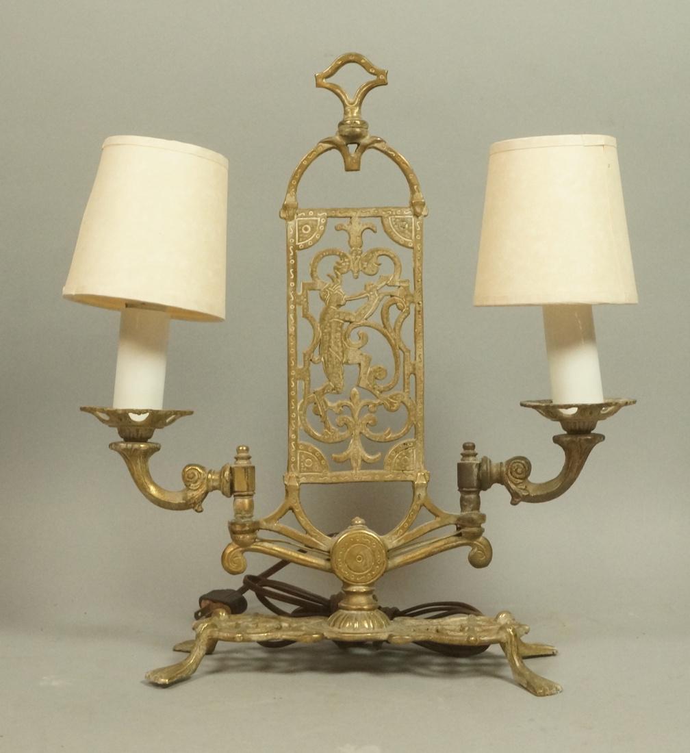 Art Deco Metal Two Arm Brass Table Lamp. Figural (1 of 7)