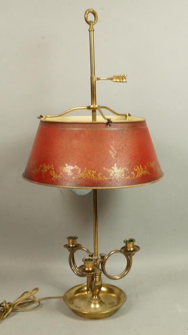 Brass Red Tole Ware Metal Shaded Table Lamp. Thre (1 of 7)