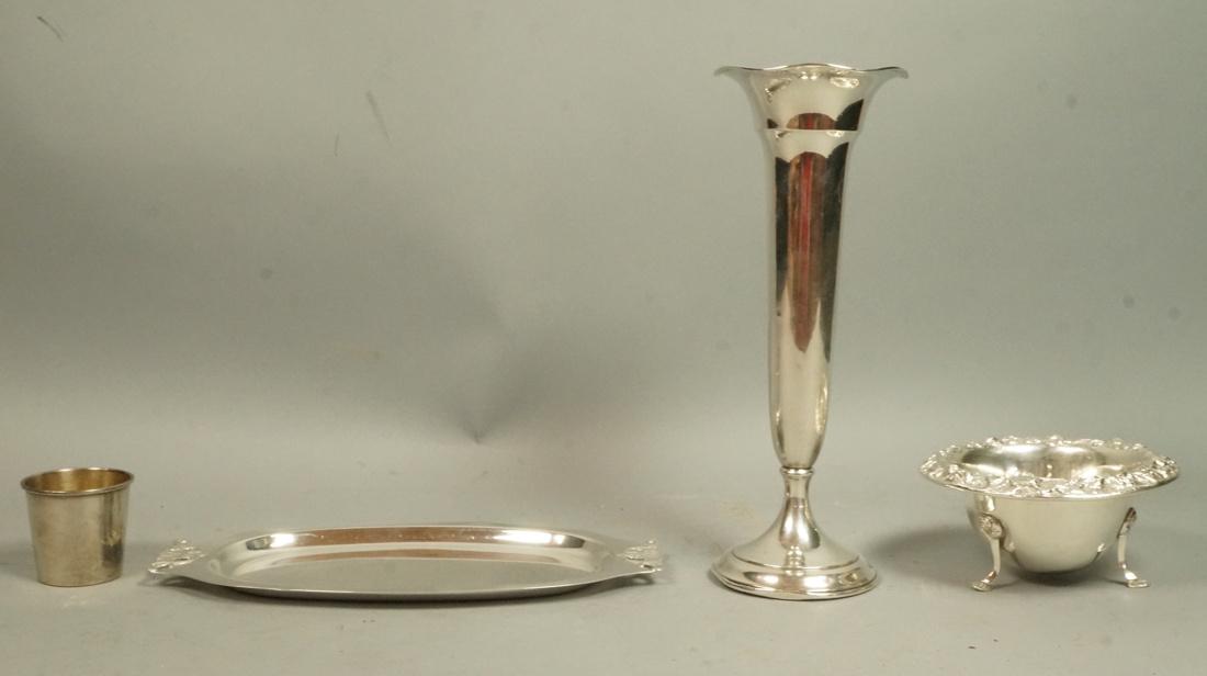 4pc Sterling Tableware Lot. Weighted Trumpet Vase (1 of 8)