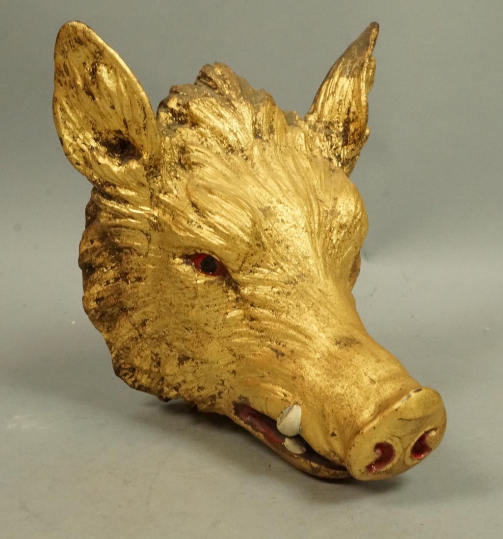 Carved Gilt Wood Boars Head Wall Hanging. Figural (1 of 8)