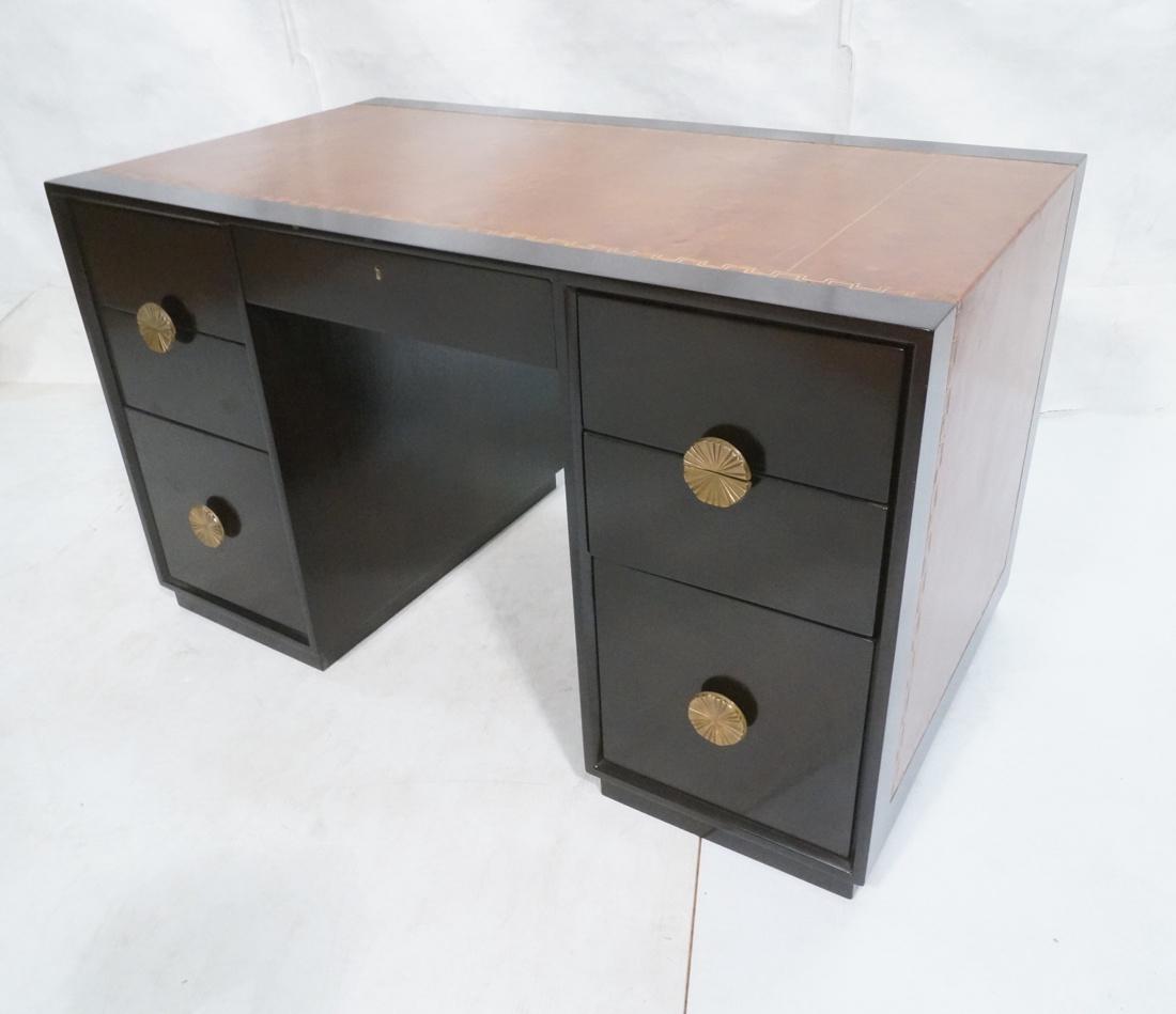 TOMMI PARZINGER Modernist Ebonized Desk. Brown le (1 of 10)