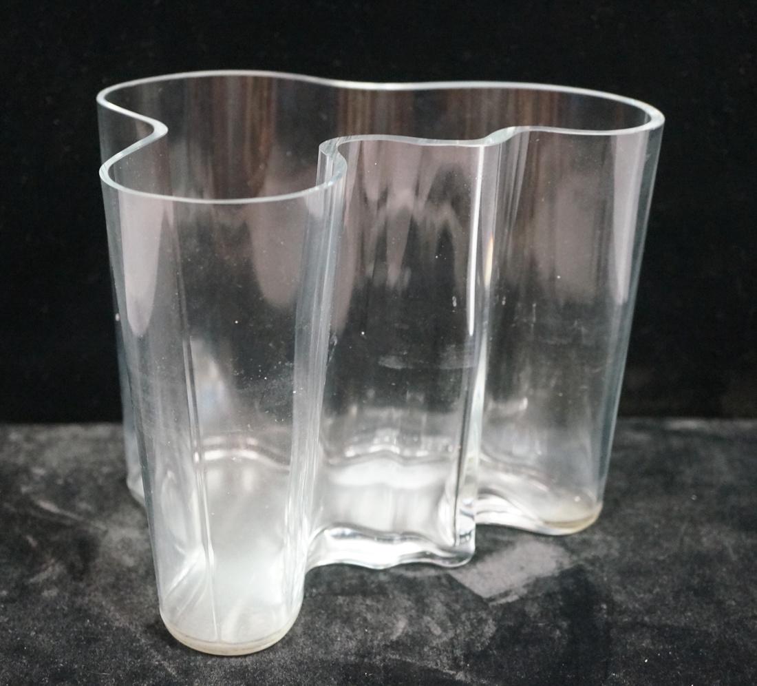 ALVAR AALTO Biomorphic Clear Crystal Vase. Marked: ALVAR AALTO Biomorphic Clear Crystal Vase. Marked.-- Dimensions: H: 6.5 inches: W: 8.25 inches: D: 7 inches --- US Shipping charge: $35