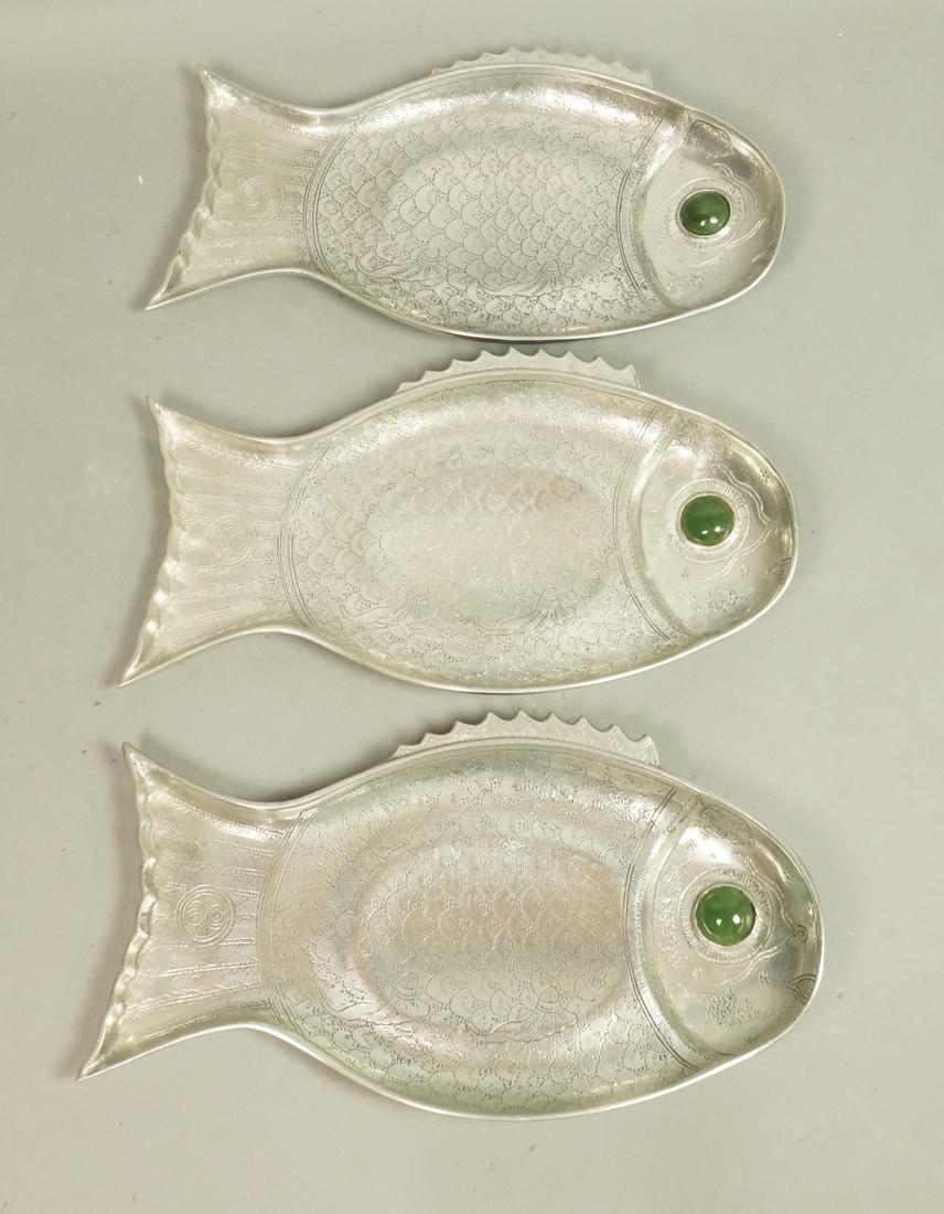 Set 3 ARTHUR COURT DESIGN Pewter Fish Plates. Ins (1 of 7)
