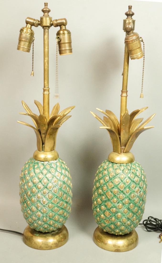 Pr Pineapple Bronze Table Lamps. Stamped PEPE MEN (1 of 8)