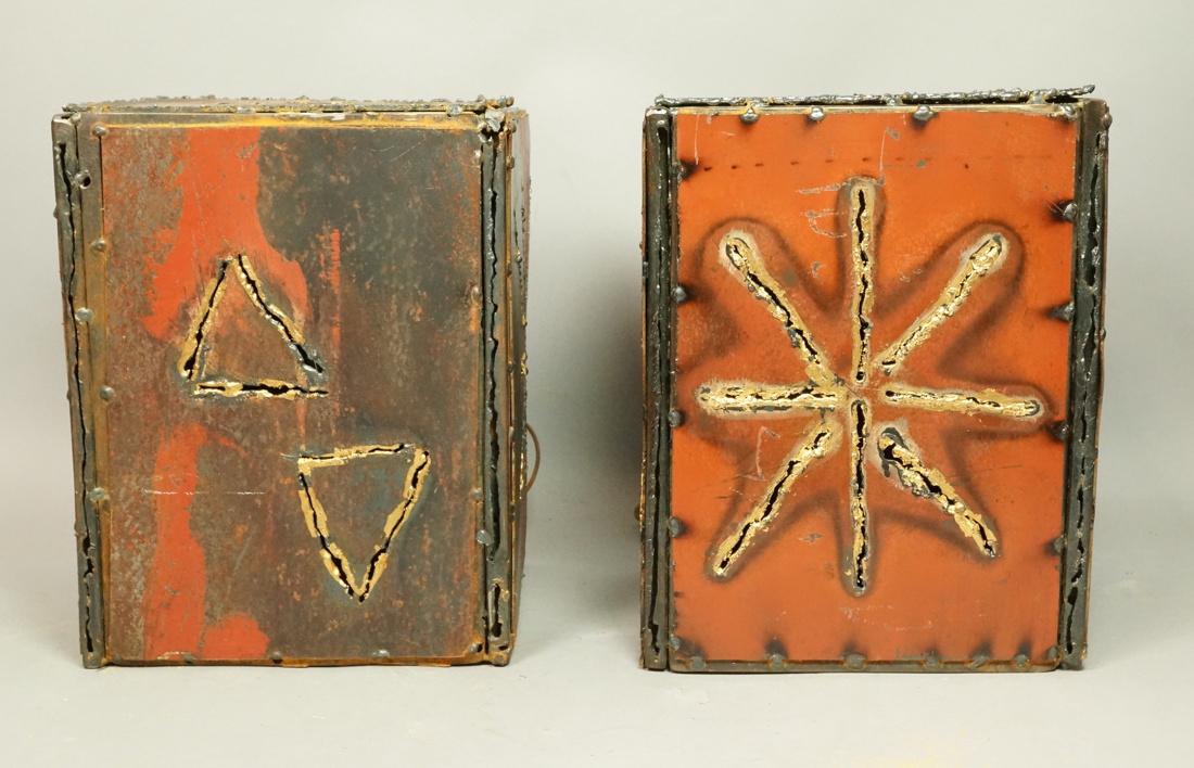 Pr Brutalist Welded Steel Cube Form Table Lamps. (1 of 7)