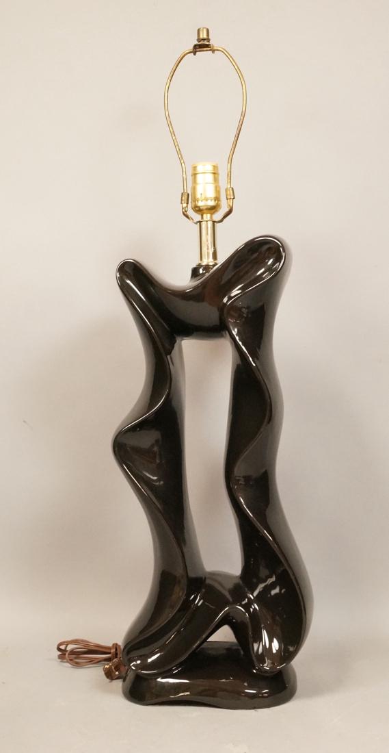 1950s Biomorphic Black Glaze Table Lamp. Free for (1 of 7)