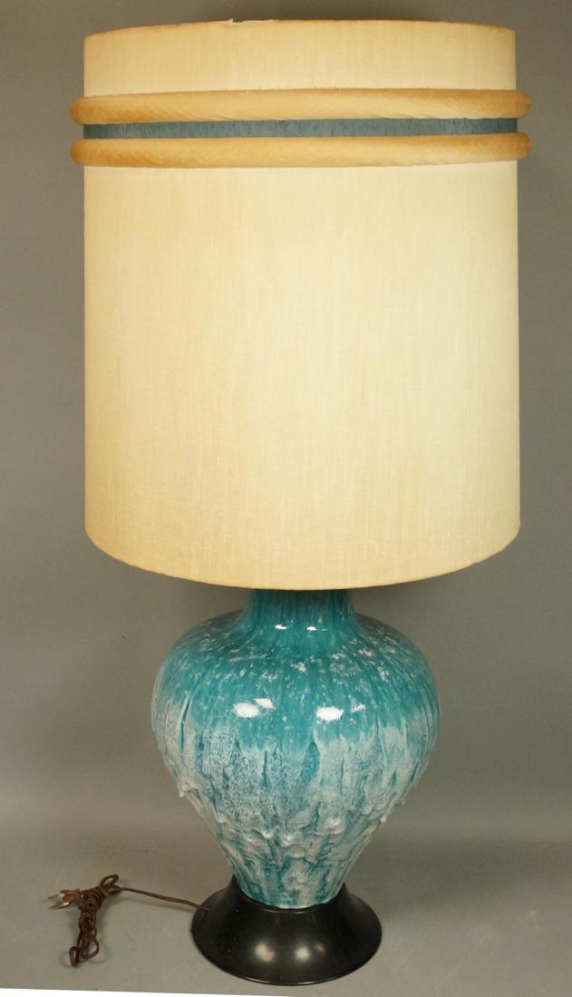 Large Turquoise Glazed Ceramic Table Lamp. Bulbou (1 of 8)