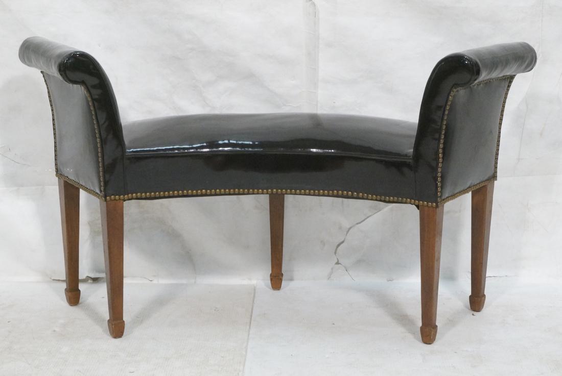 Curved Black Patent Leather Modernist Bench Seat. (1 of 9)