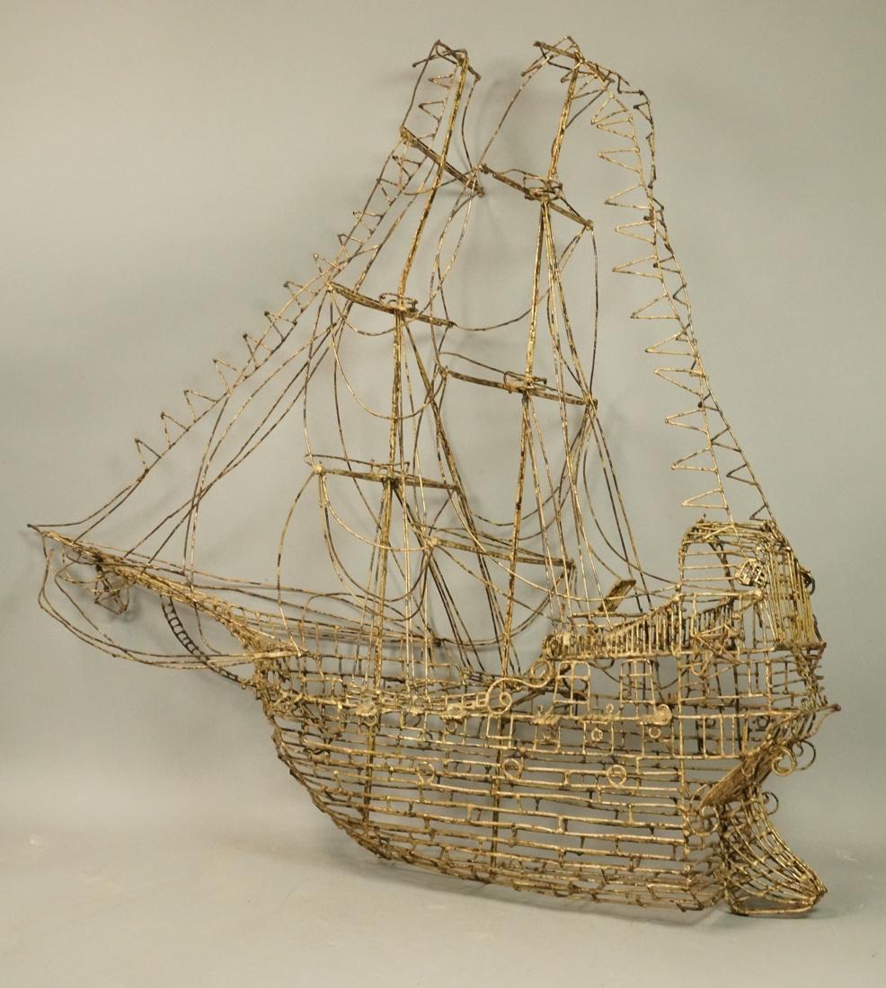 FANTONI Firenze for RAYMOR Figural Wire Boat. Lar: FANTONI Firenze for RAYMOR Figural Wire Boat. Large Sailboat constructed of welded metal rods. Gilt painted. Signature metal label.-- Dimensions: H: 35 inches: W: 37 inches: D: 17 inches ---
