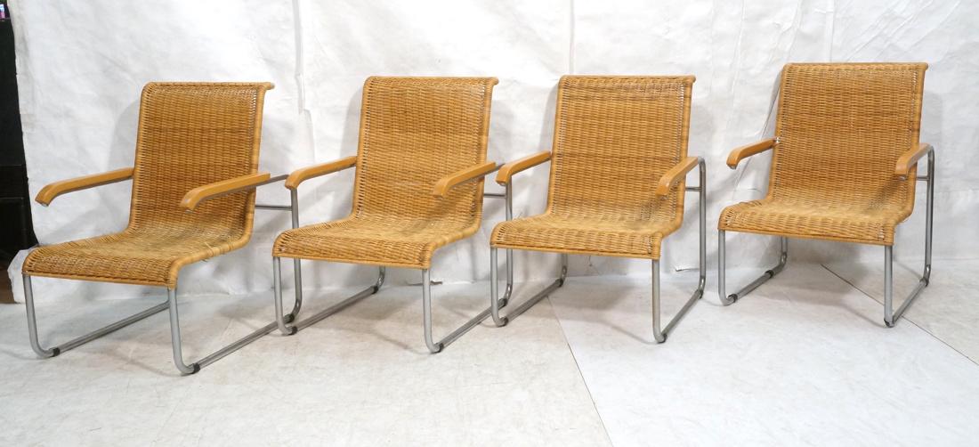 4 Italian Chrome Tube Frame  Wicker Lounge Chairs (1 of 9)