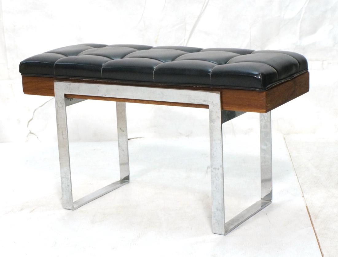 Baughman Style Black Vinyl Rosewood Chrome Bench (1 of 10)