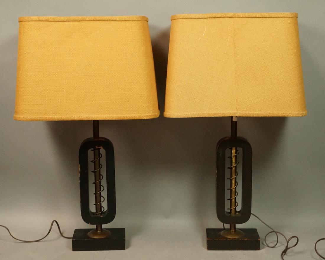 Ebonized Wood Lozenge Form Table Lamps. Center ro (1 of 8)