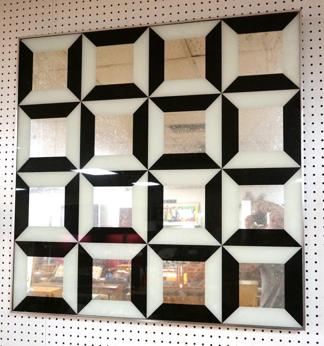 Black & White Op Art Hanging Mirror. Beveled squa (1 of 7)