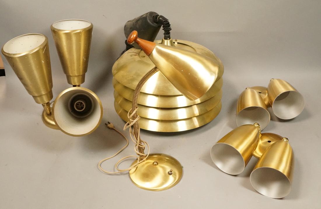 Lot 5 Gold Tone Brushed Aluminum Light Fixtures. (1 of 7)