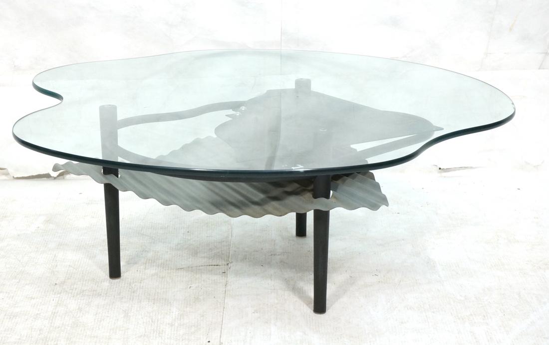 Modernist Metal Coffee Table. Freeform Glass Top. (1 of 8)