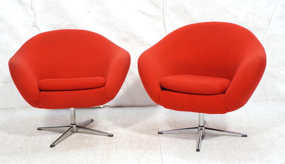 Pr OVERMAN Style Red Swivel Tub Lounge Chairs. Re (1 of 8)