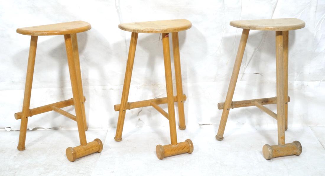 Set 3 Blond Oak Bar Stools. Croquet Mallet form. (1 of 9)
